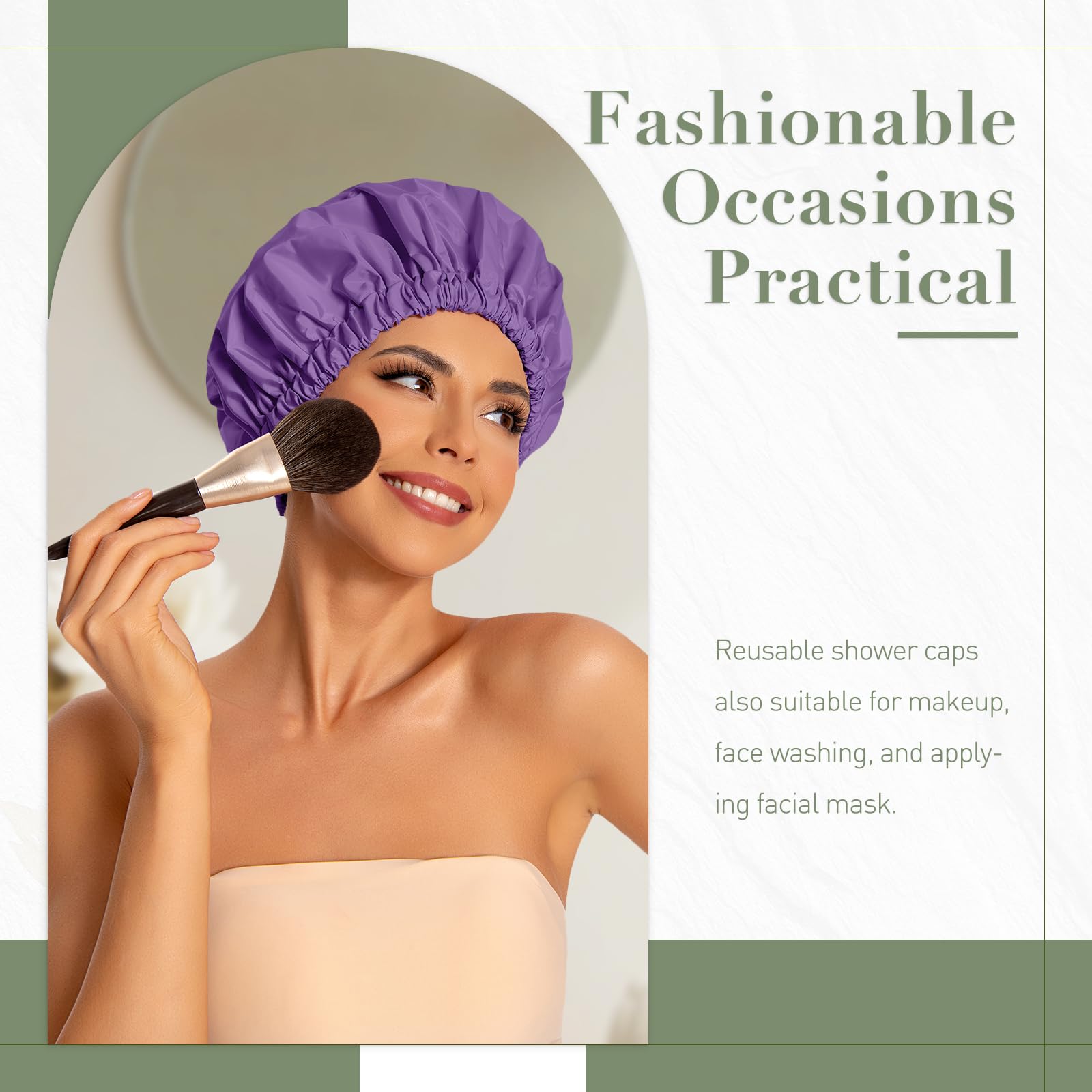 Edoneery waterproof bath cap with elastic band fits most heads securely.