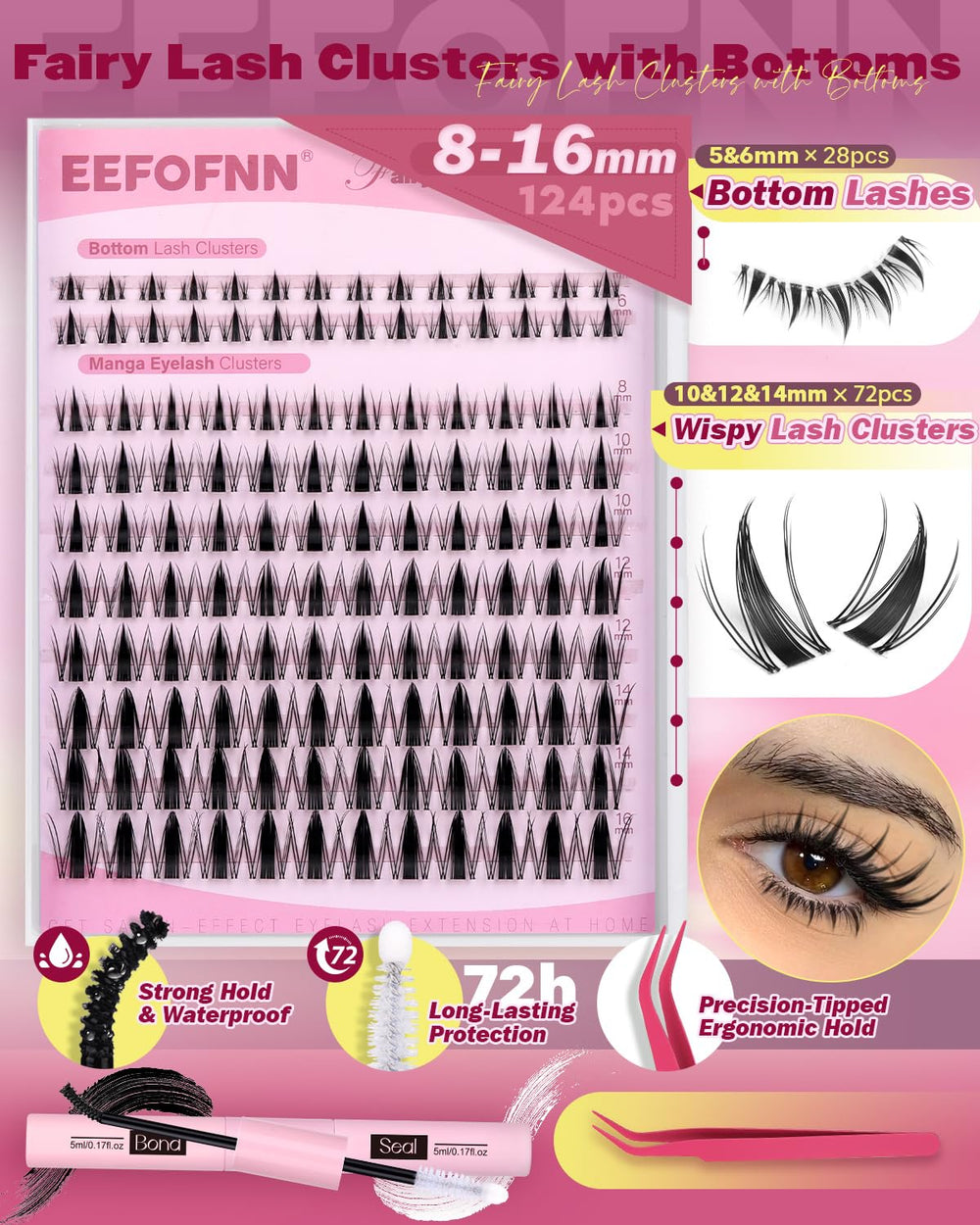Eefofnn lash bond and seal provide quick-dry hold for cluster lashes.