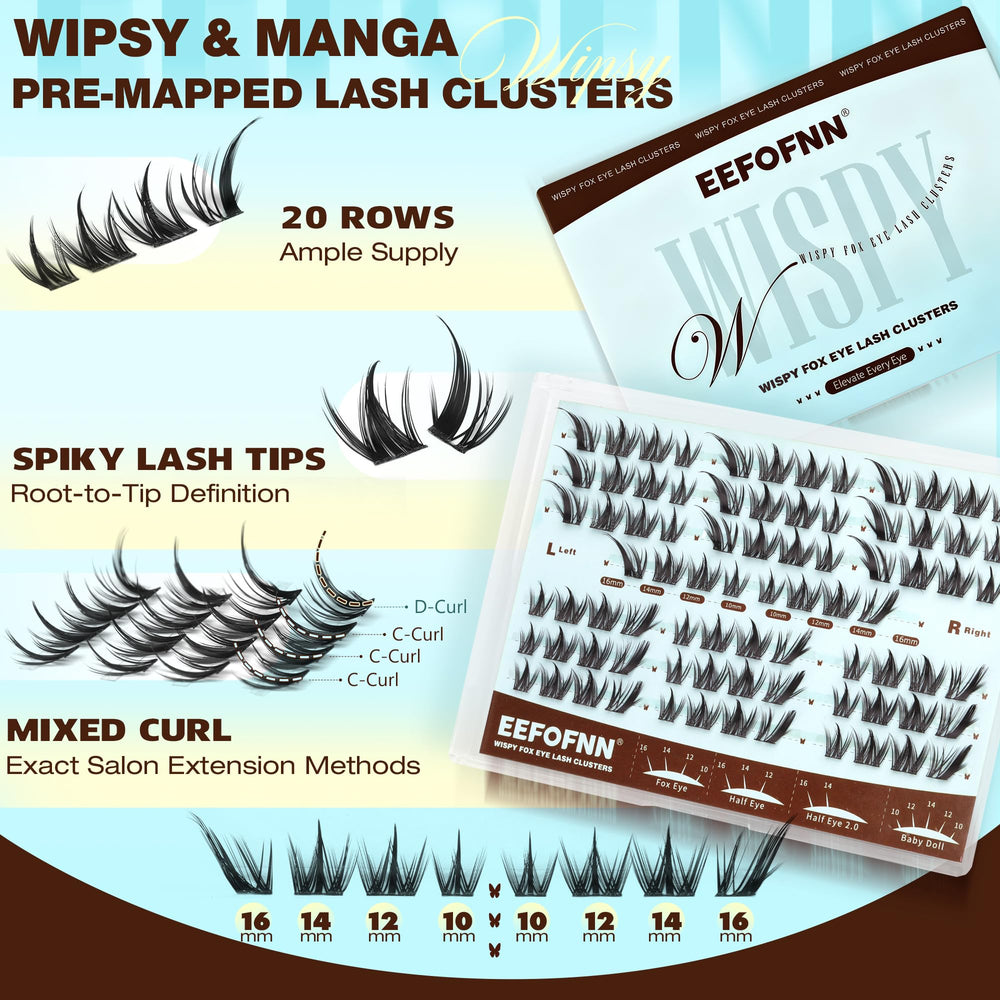Eefofnn Manga Lash Clusters at home kit creates salon worthy fox eye quickly