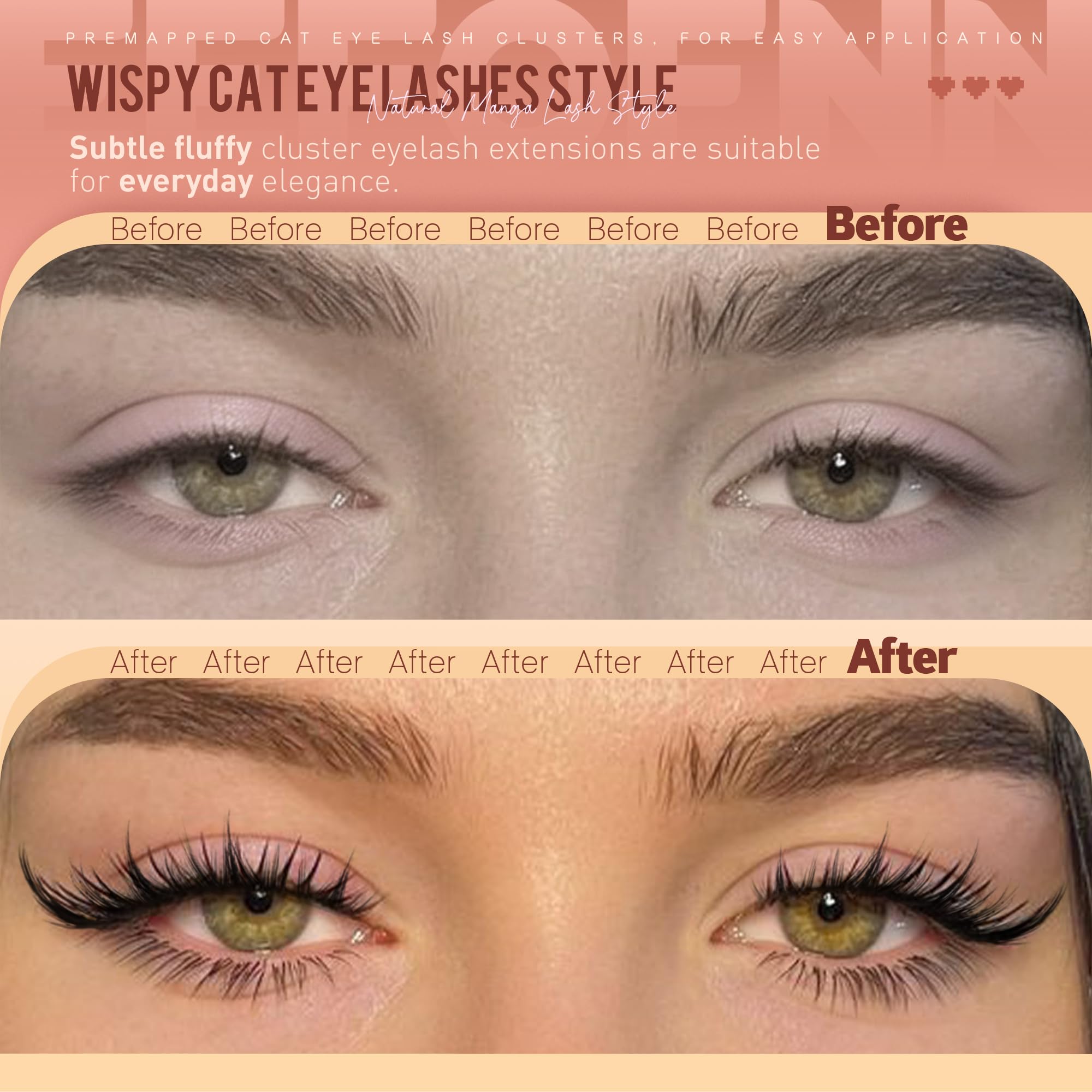 Eefofnn manga lash clusters wide-band design simplifies at-home application.