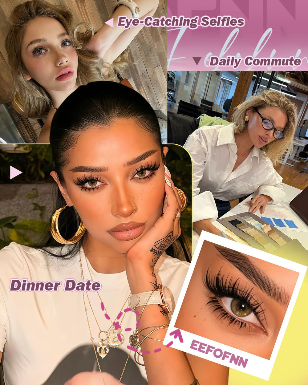 Eefofnn premium tweezers for precise placement during DIY lash applications.