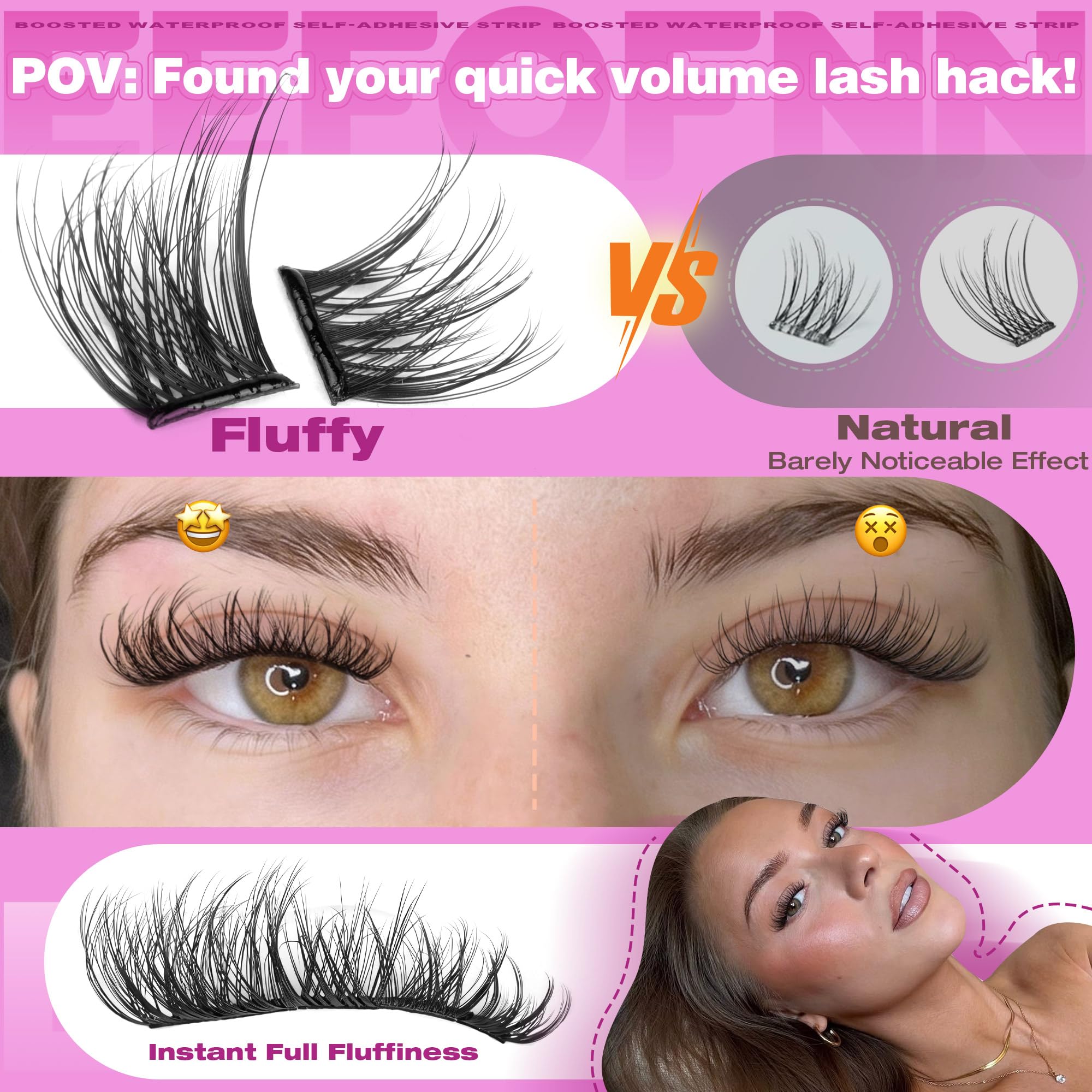 Eefofnn spider-cluster lashes natural look close shot for everyday wear.