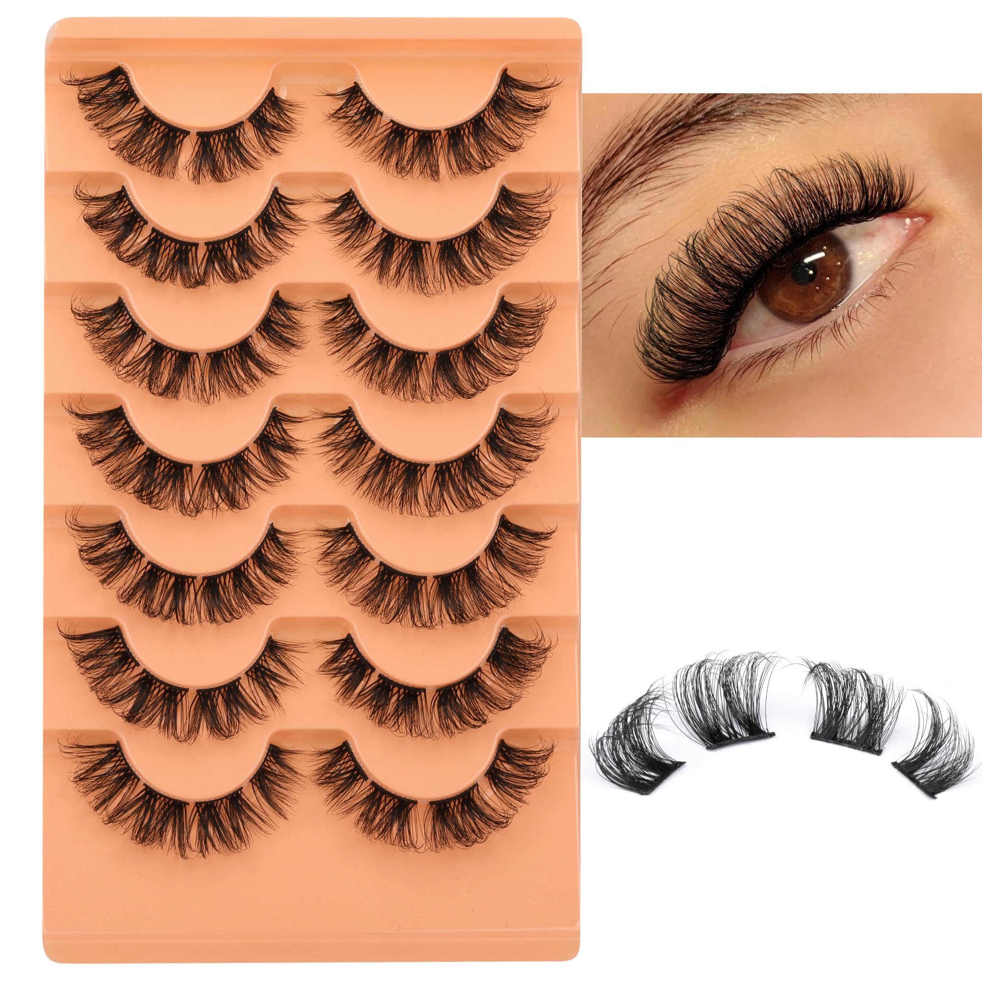 Eefofnn wispy cat-eye clusters closeup for precise, fluffy lash look