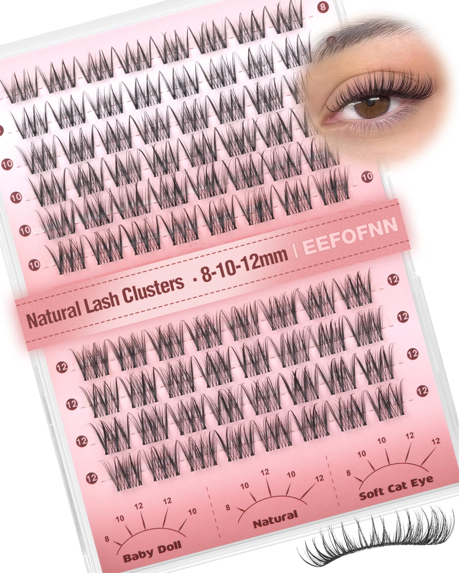 Eefofnn wispy lash clusters 8-10-12mm for natural daily wear.