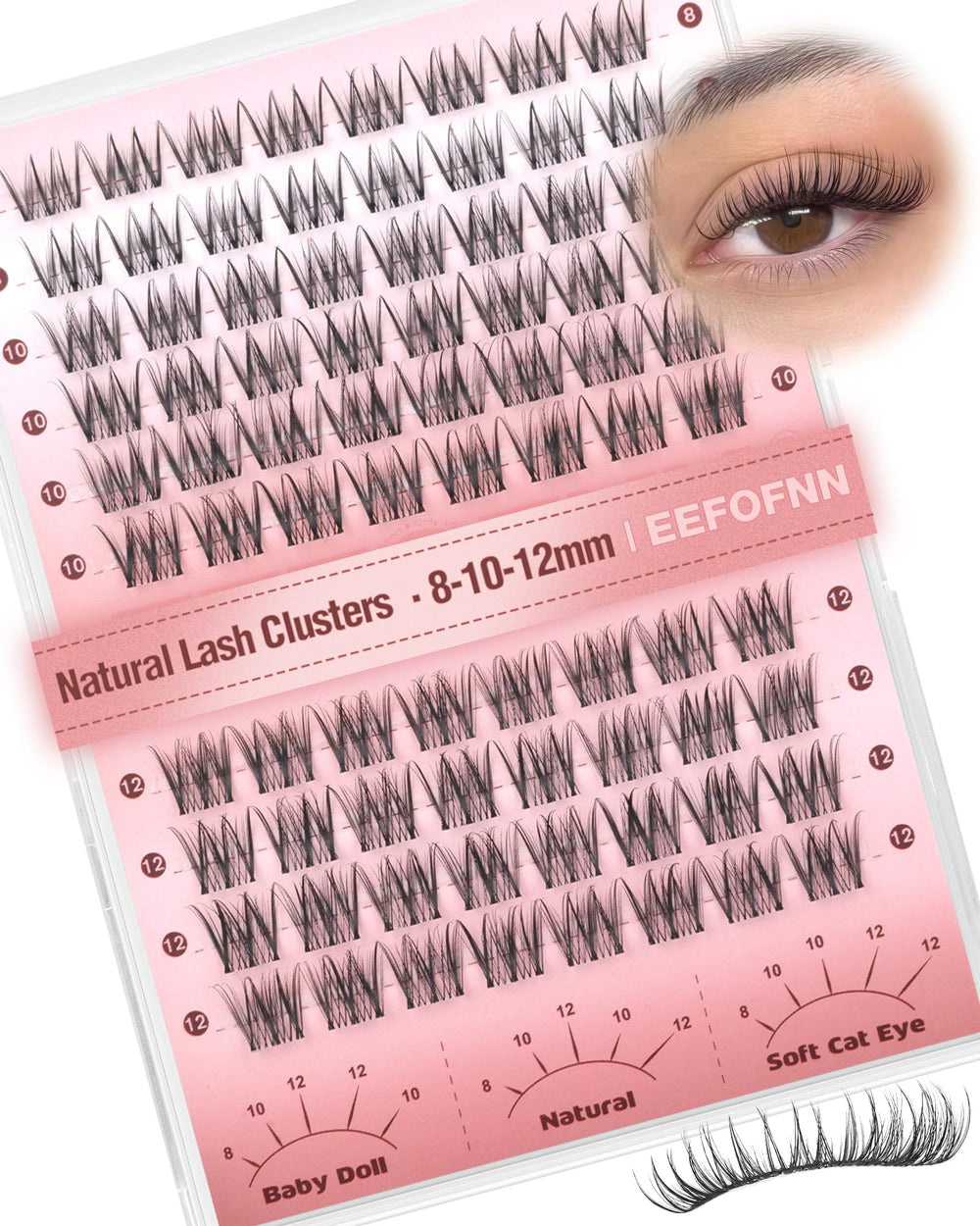 Eefofnn wispy lash clusters 8-10-12mm for natural daily wear.
