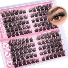 Eefofnn wispy lash clusters showing left-right division for quick, balanced application
