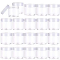 Eerrhhaq 2oz jars with white lids for cosmetics storage and easy access.