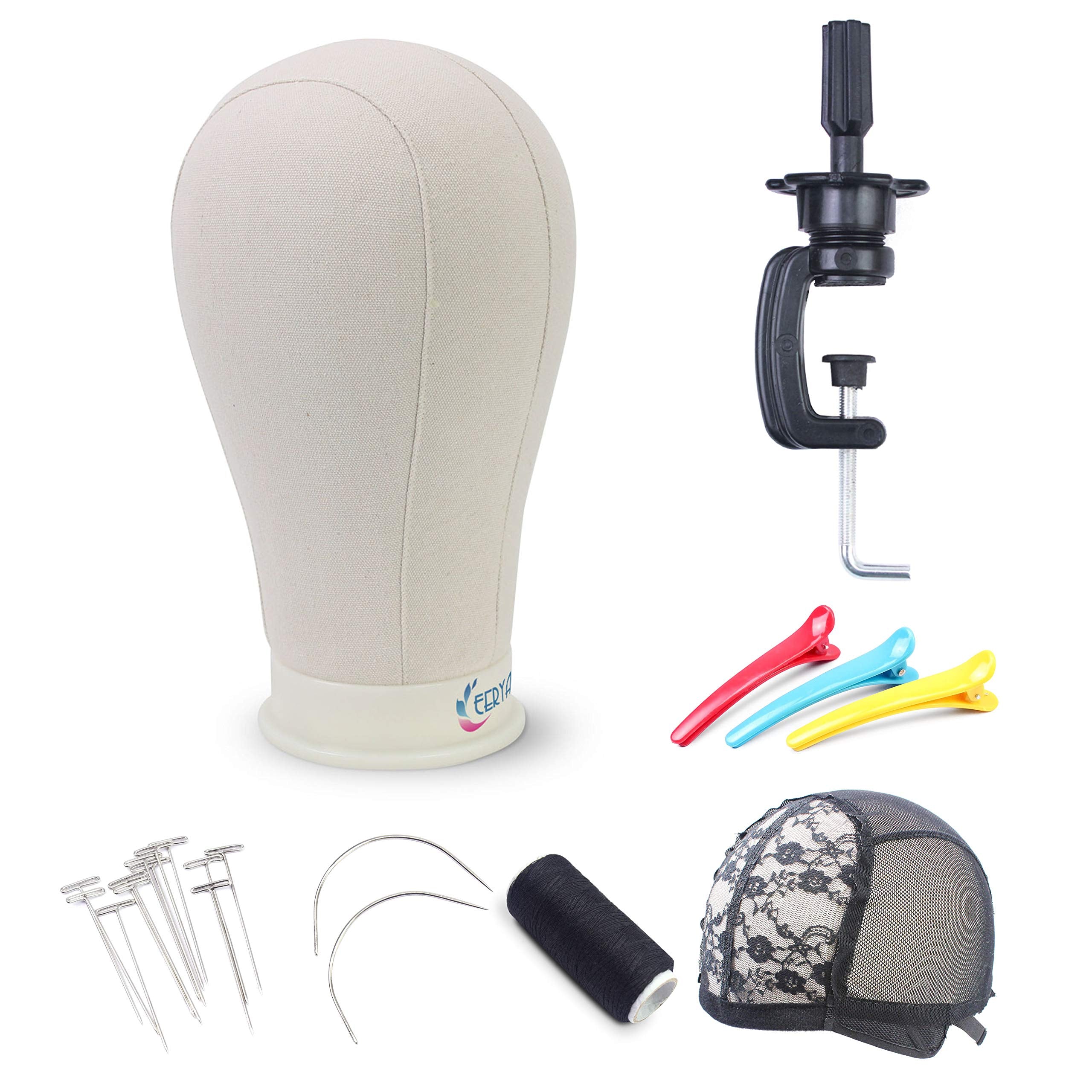 EERYA canvas block head 22-inch front view for wig fitting and display.
