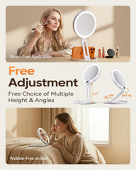 eeuuty travel makeup mirror shows battery and brightness on a smart LCD.