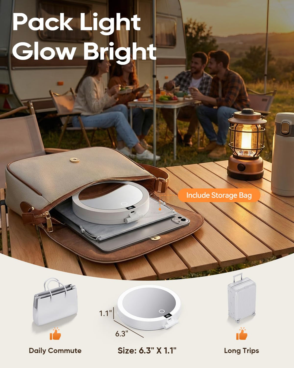 eeuuty rechargeable mirror charges via USB-C for easy power on the go.