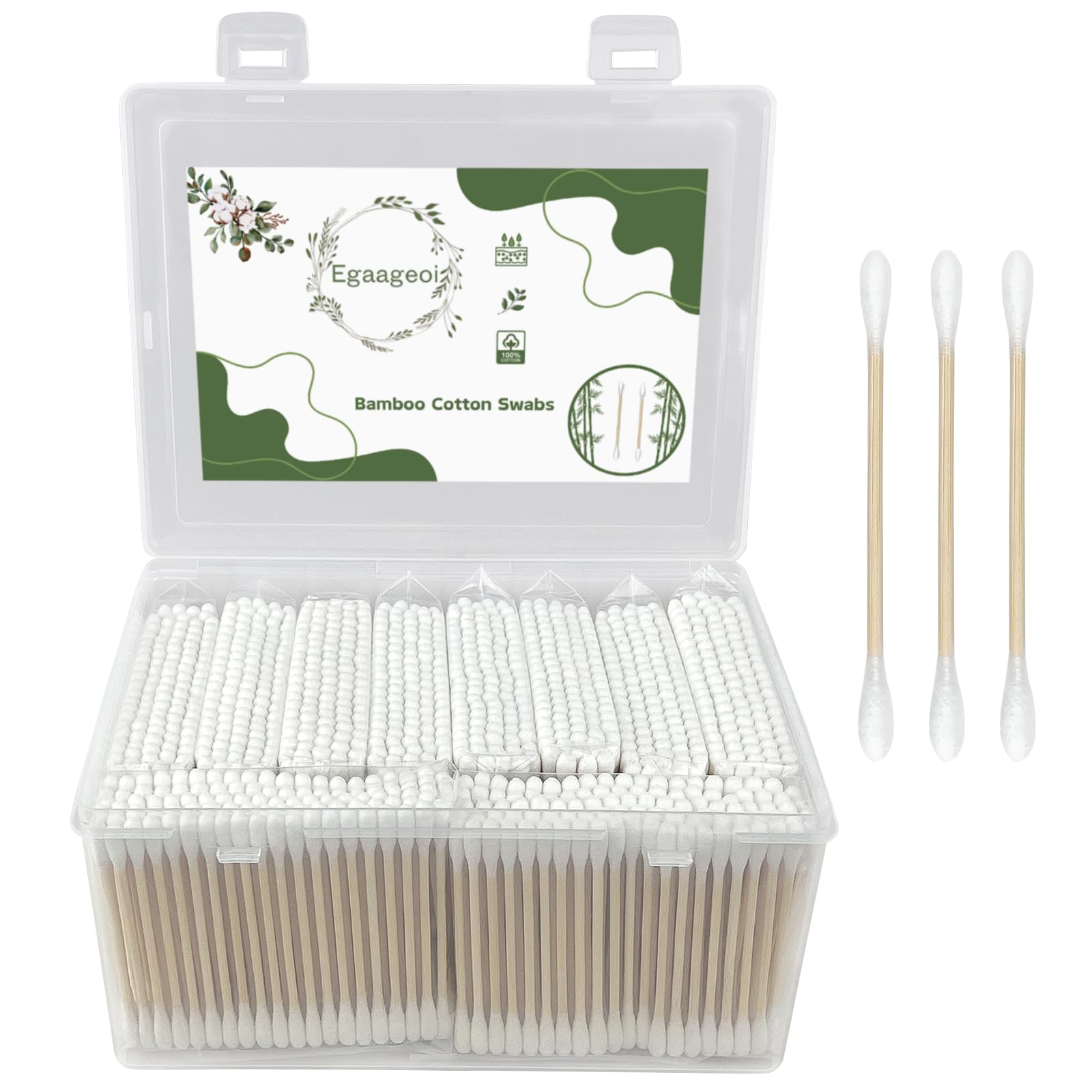 Egaageoi bamboo cotton swabs with storage box for clean, eco-friendly use.