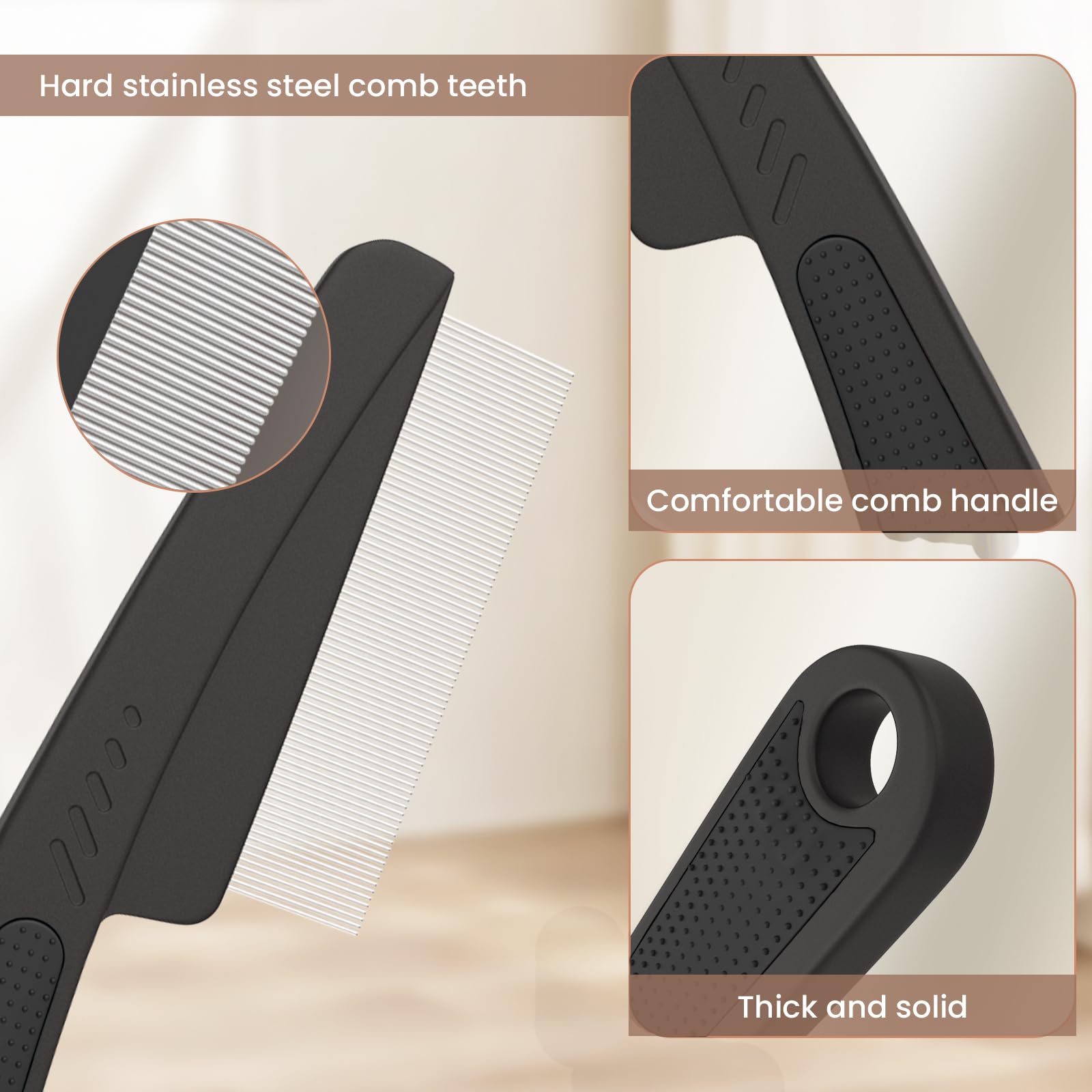 EHBELIF double-sided lice comb with rounded tips for gentle scalp soothing.
