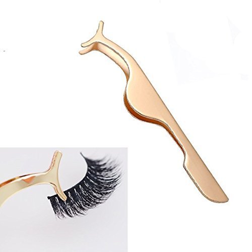 EIAKE eyelash extension tweezers in gold for precise lash placement.
