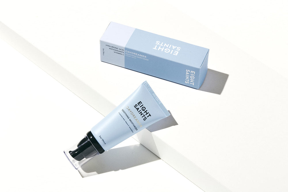 Eight Saints branding on packaging highlights fragrance-free cruelty-free skincare