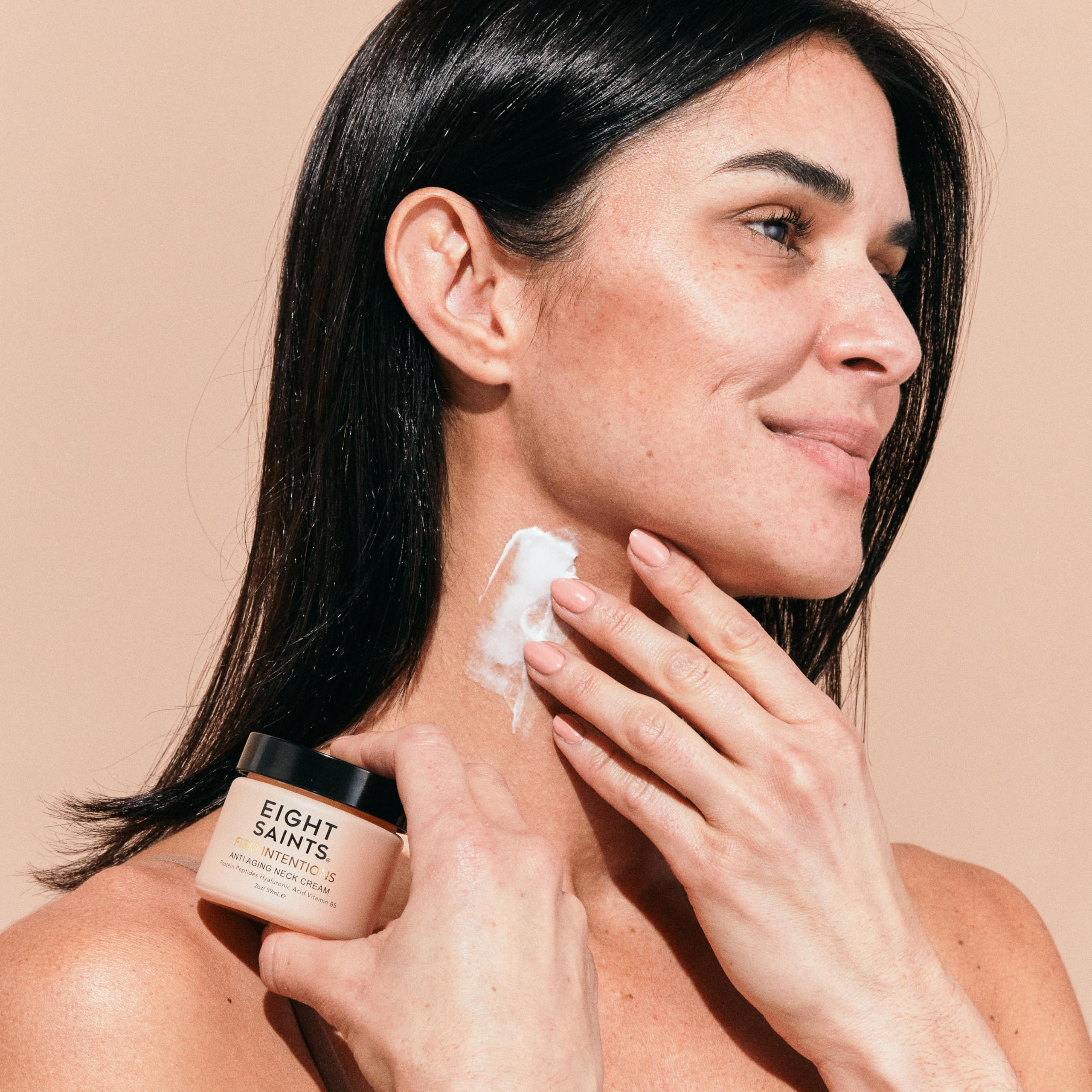 Eight Saints Firm Intentions neck cream ingredients with peptides and hyaluronic acid