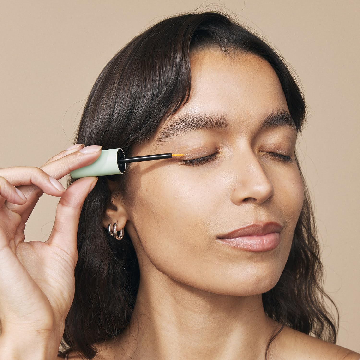 Close-up of lashes with Eight Saints showing potential fullness after use.