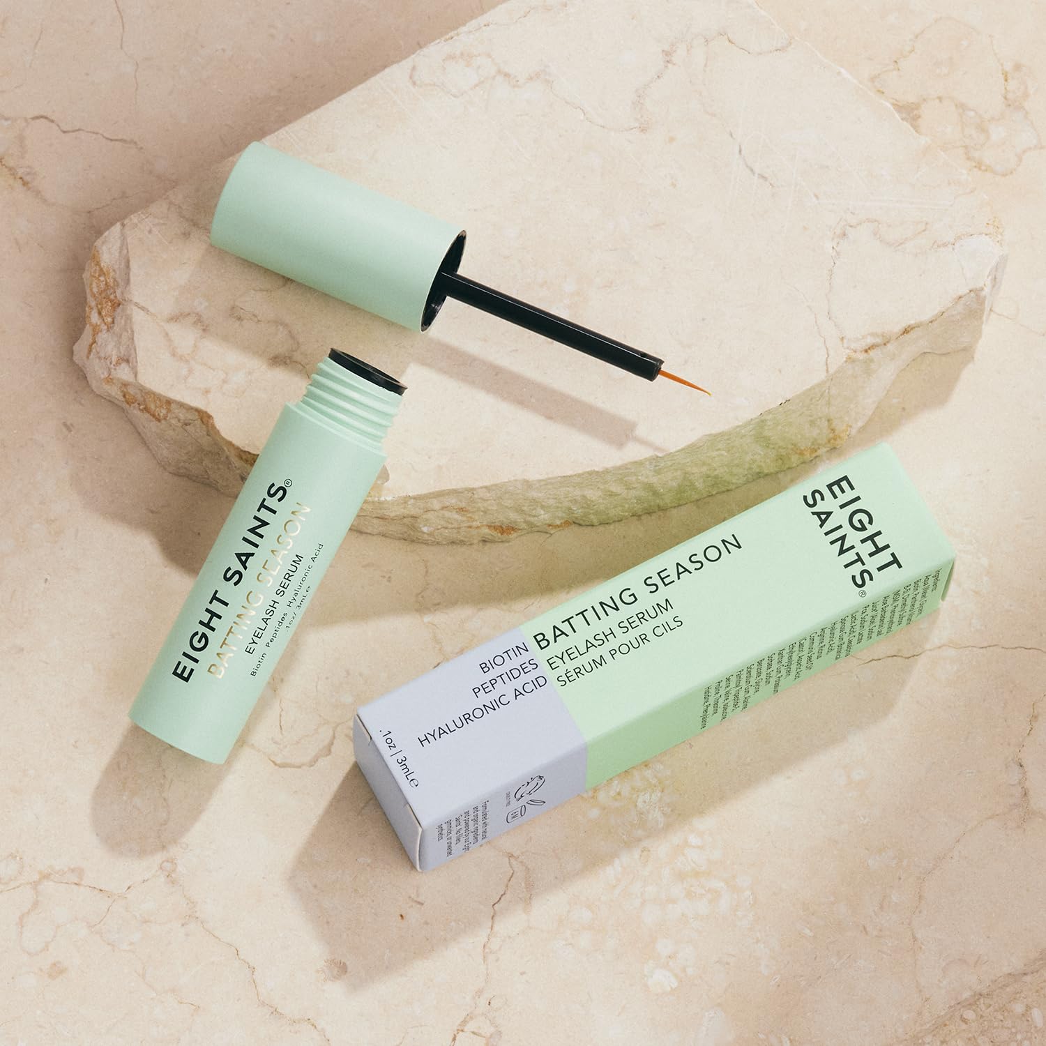 Eight Saints packaging box highlighting natural ingredients and clean beauty.