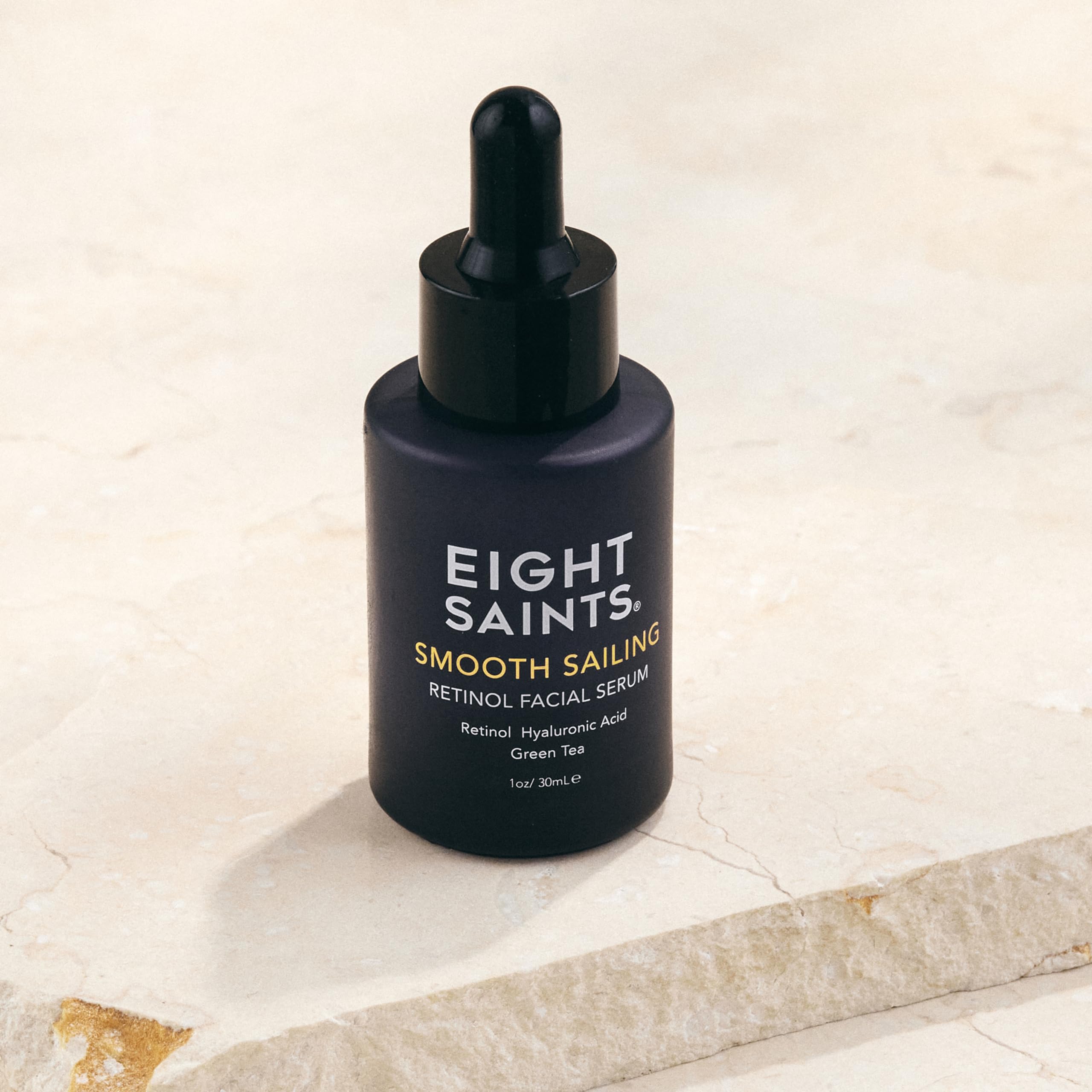 Eight Saints serum application on face showing fast absorption and non-greasy finish