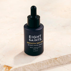 Eight Saints serum application on face showing fast absorption and non-greasy finish