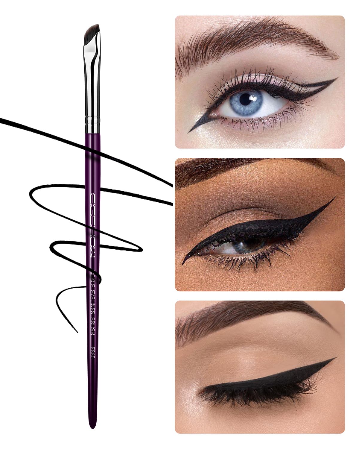 EIGSHOW E865 Purple winged eyeliner application for crisp, controllable cat eyes.
