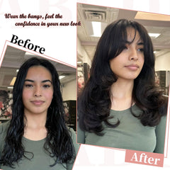 EINAEY bangs being trimmed and styled for a personalized look.