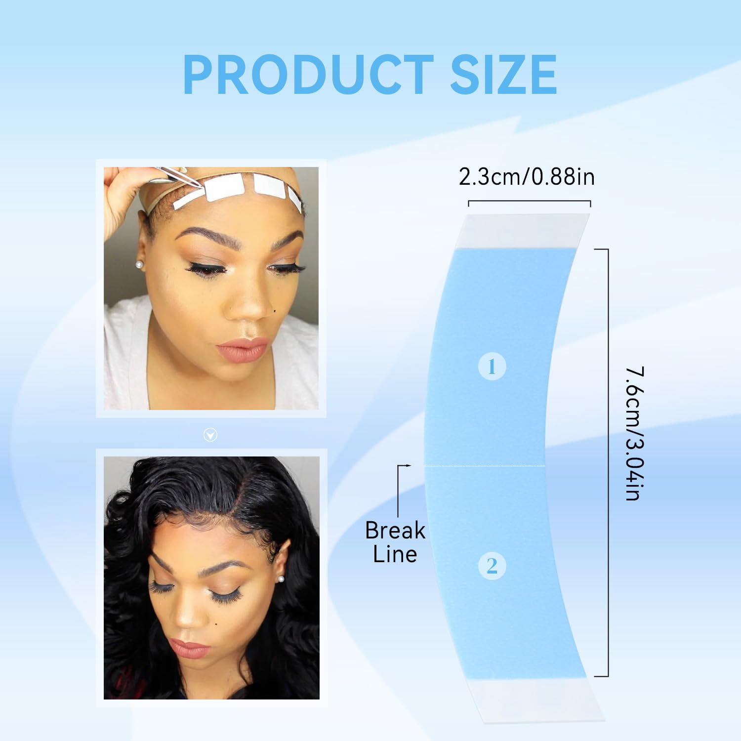 Eiohlnd blue wig tape double-sided adhesive for wigs and extensions.