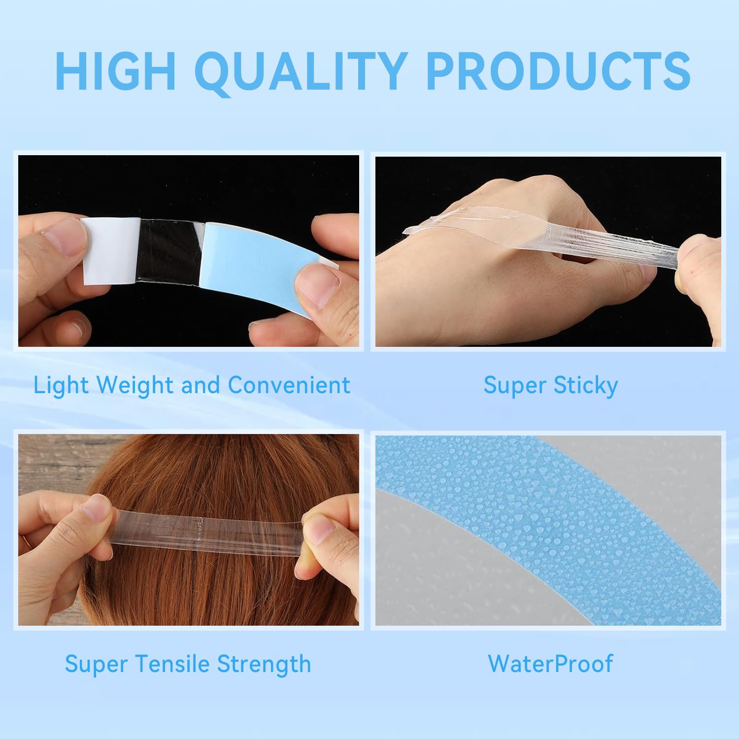 Waterproof Eiohlnd wig tape resists sweat and moisture during wear.