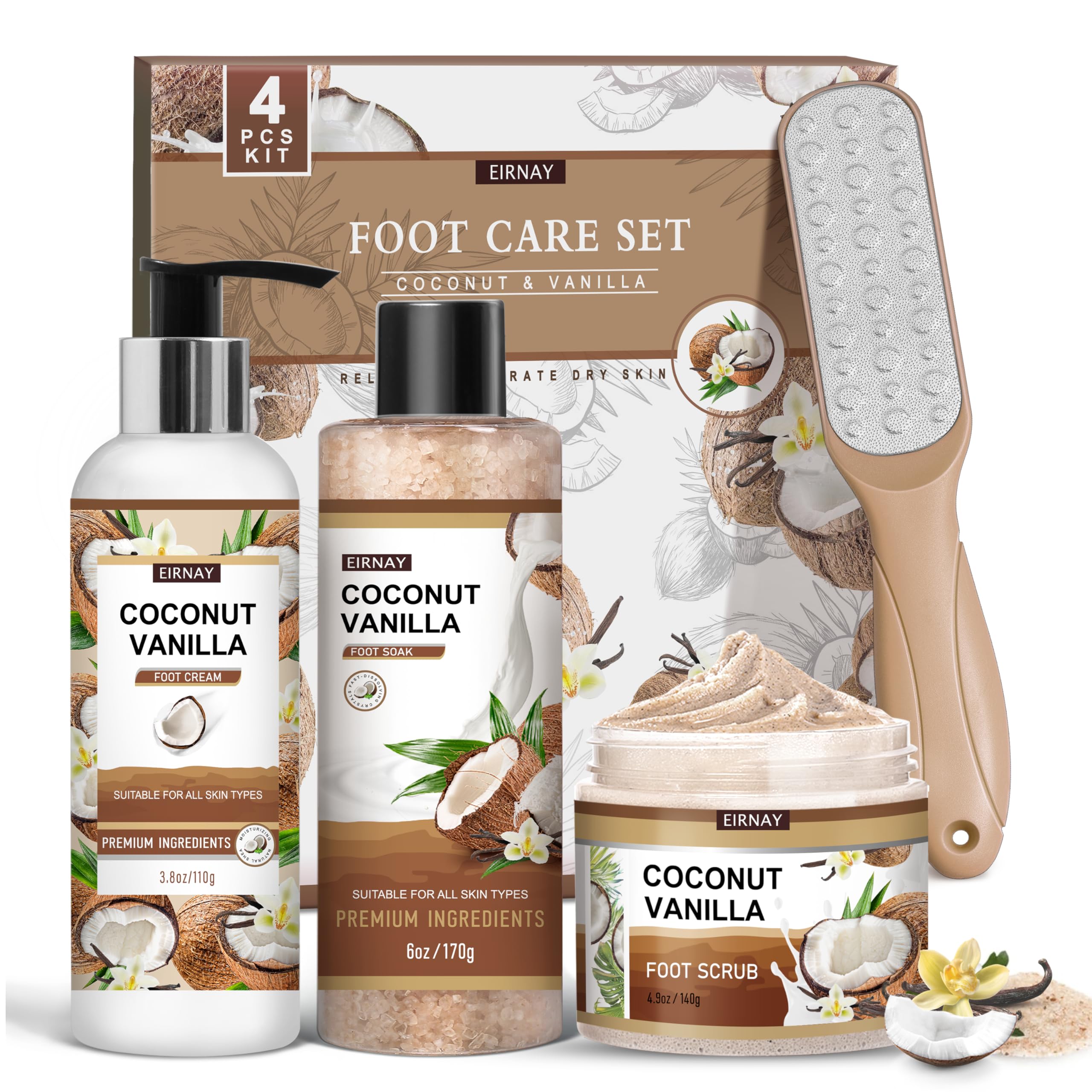 EIRNAY coconut-vanilla foot soak salts for soft, refreshed feet