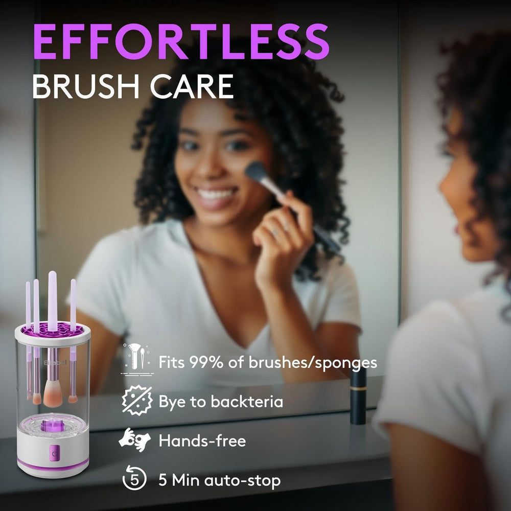 EITABEL 2-in-1 makeup brush cleaner, spinning action showing deep-clean capabilities for brushes.