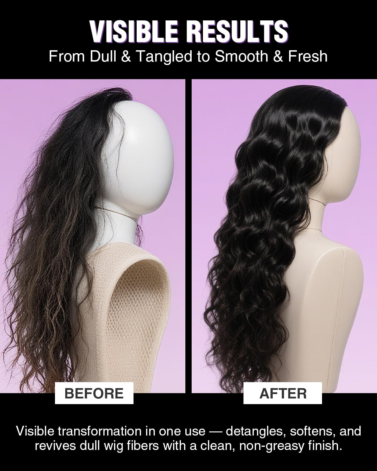 EJW Wig Leave-In Conditioner Spray applying mist on wig fibers for fast absorption