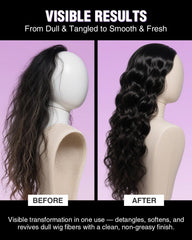 EJW Wig Leave-In Conditioner Spray applying mist on wig fibers for fast absorption