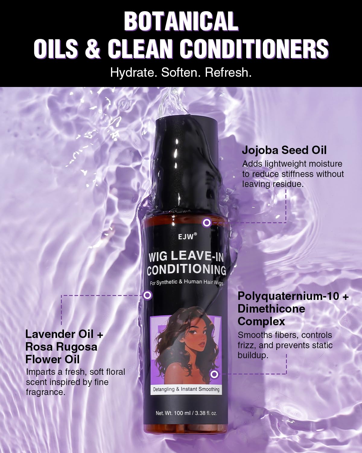 EJW Wig Leave-In Conditioner Spray bottle mist adds subtle shine and softness
