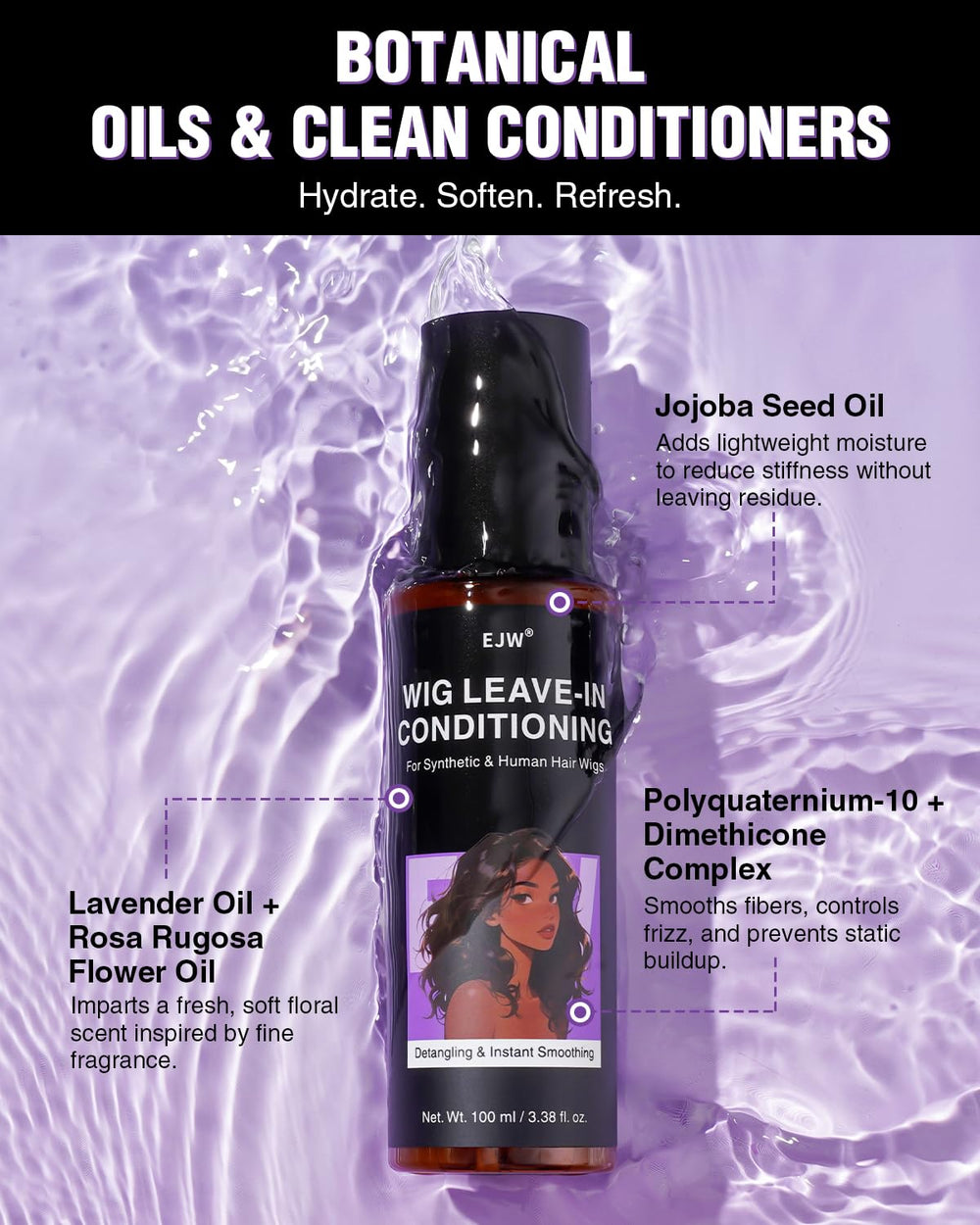 EJW Wig Leave-In Conditioner Spray bottle mist adds subtle shine and softness