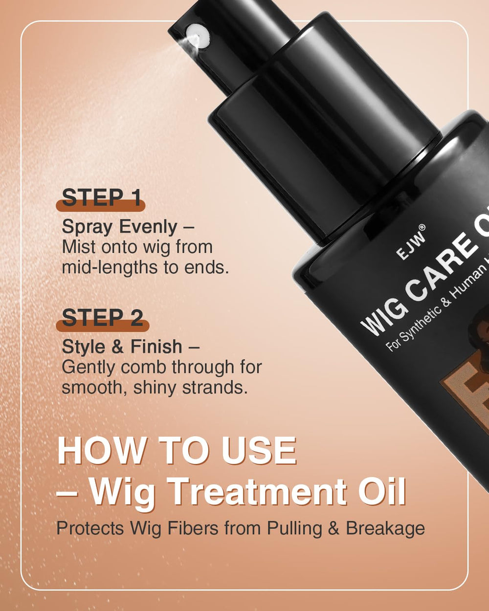 EJW Wig Treatment Oil Spray shown on lace-front wig for daily care