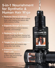 EJW Wig Treatment Oil Spray on a lace front wig reduces tangles and static for smooth wear
