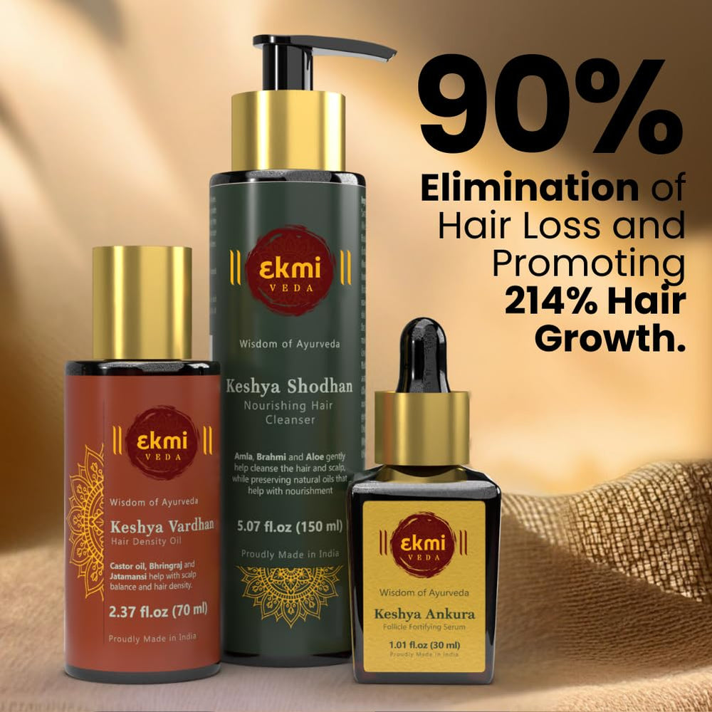 Applying EKMIVEDA hair growth oil to the scalp for nourishment