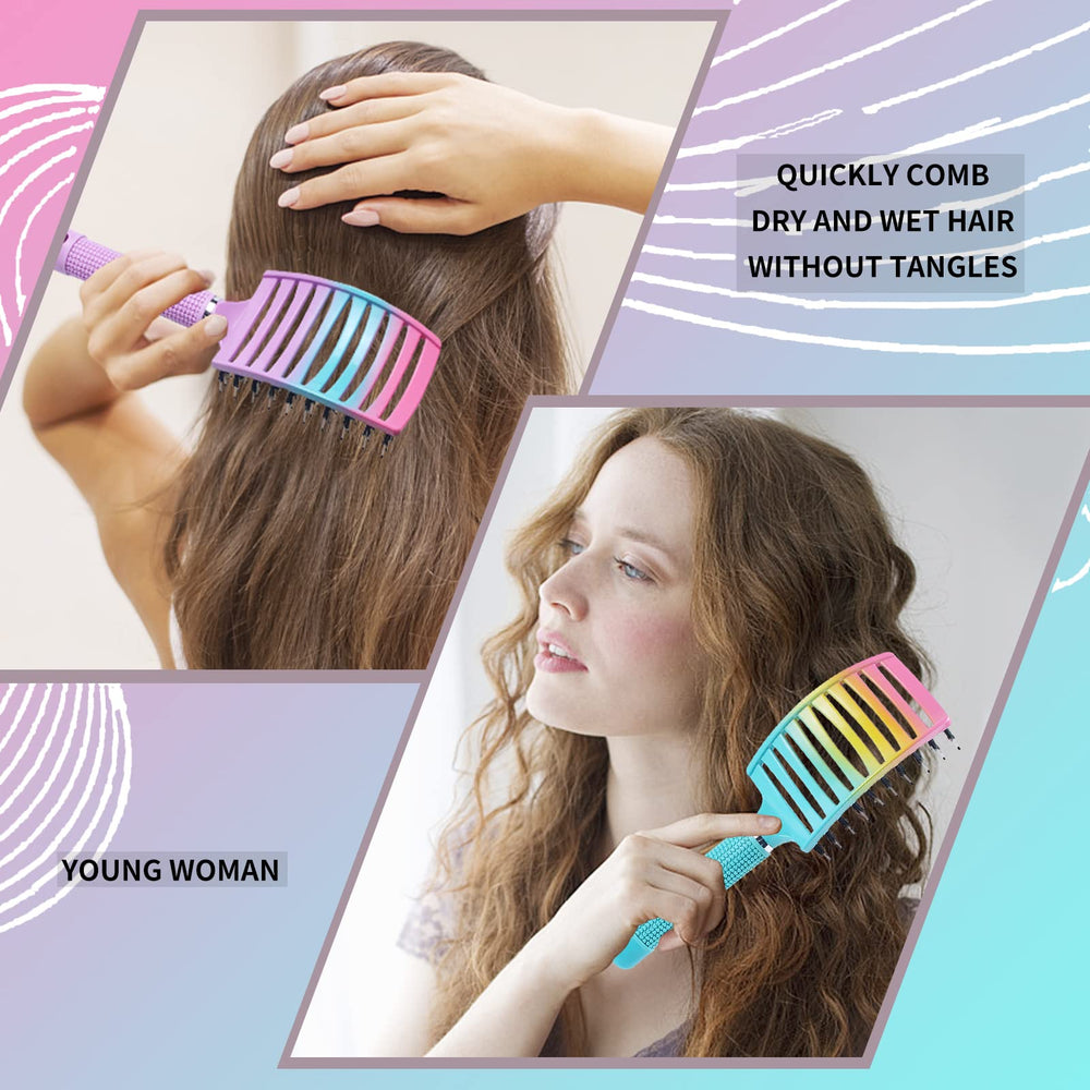 EKONAER detangling brush green-pink brush head with gentle scalp massage