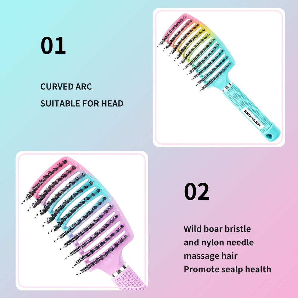 EKONAER detangling brush green-pink curved oversized head for even distribution