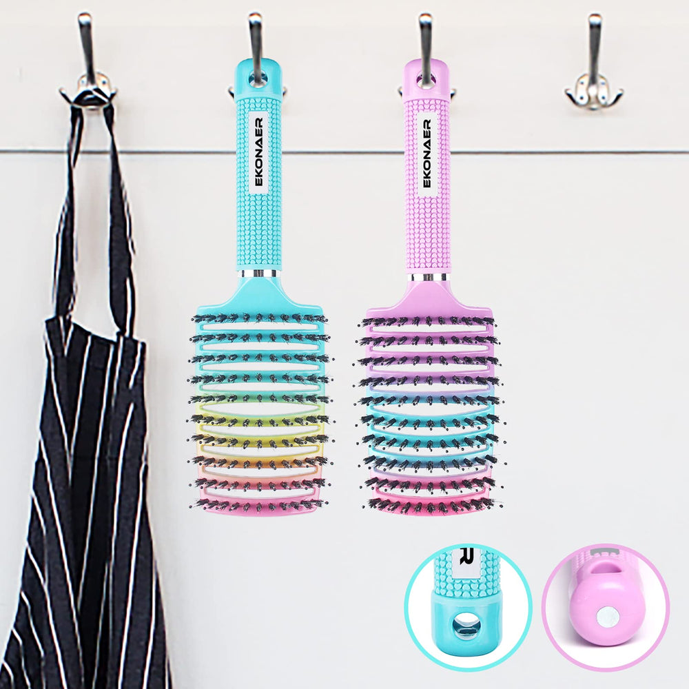 EKONAER detangling brush green-pink rubber handle with non-slip grip