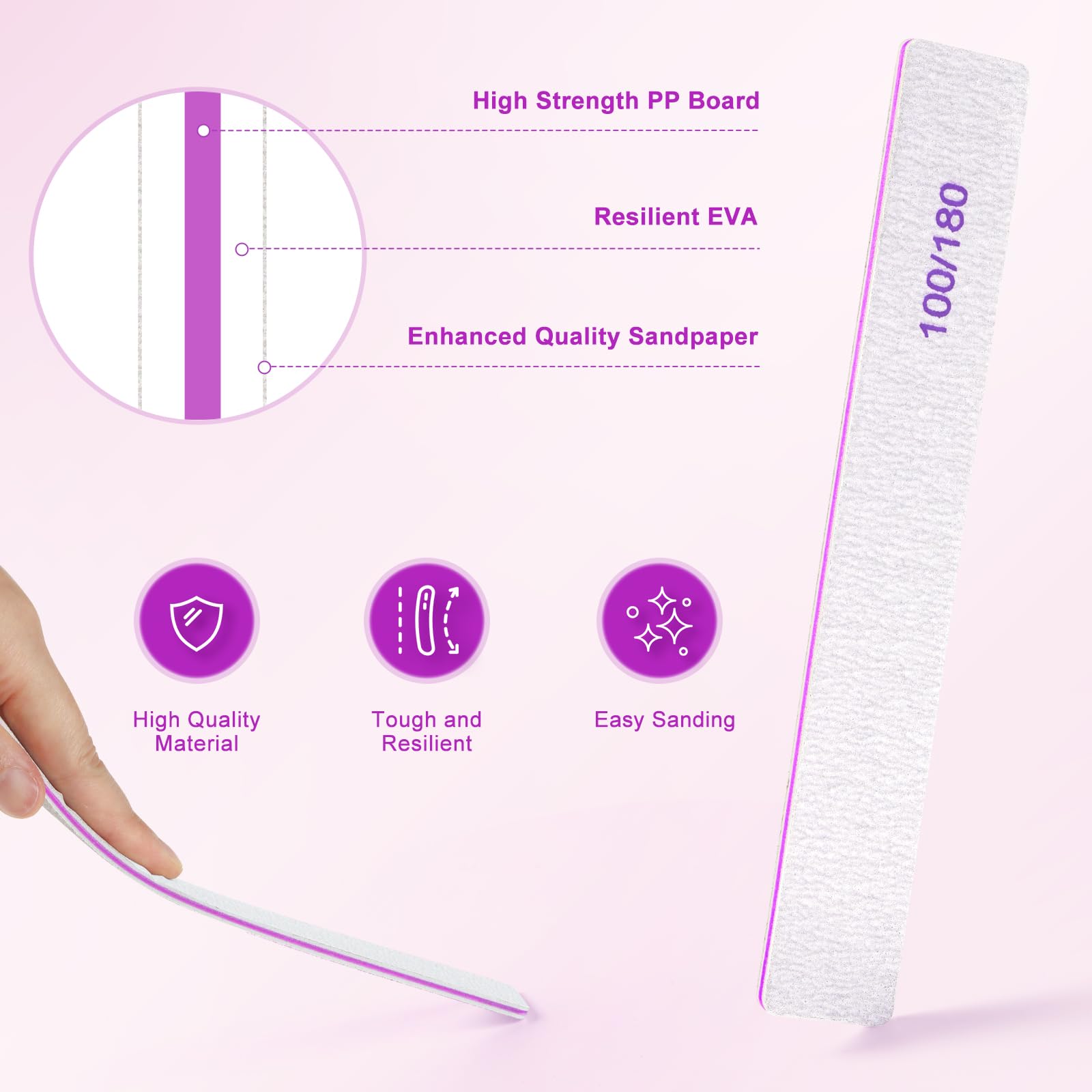 Ekrnlyi nail files 180-grit side refines natural nails and smooths surfaces.