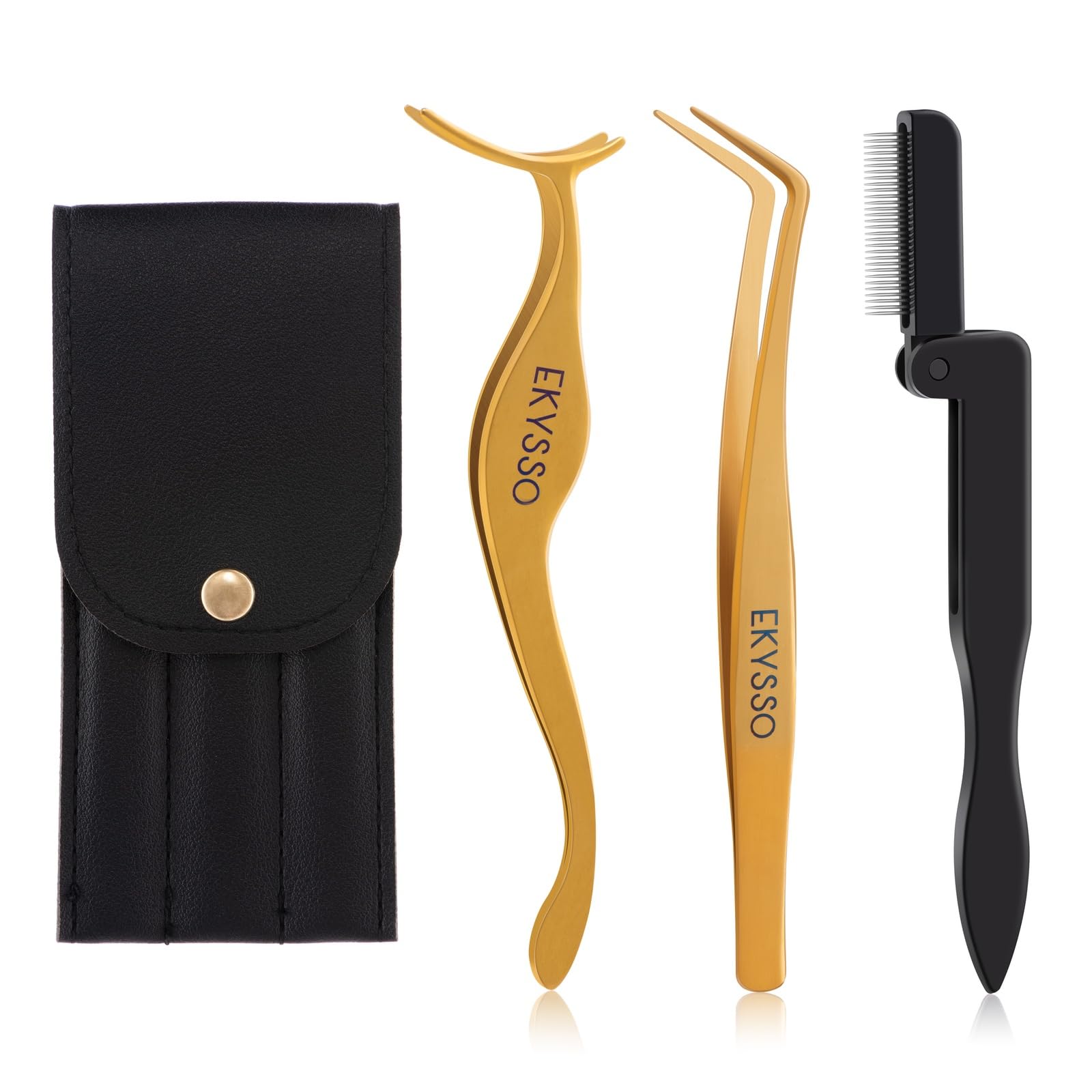 Ekysso lash cluster tweezer kit with curved base for precise placement.