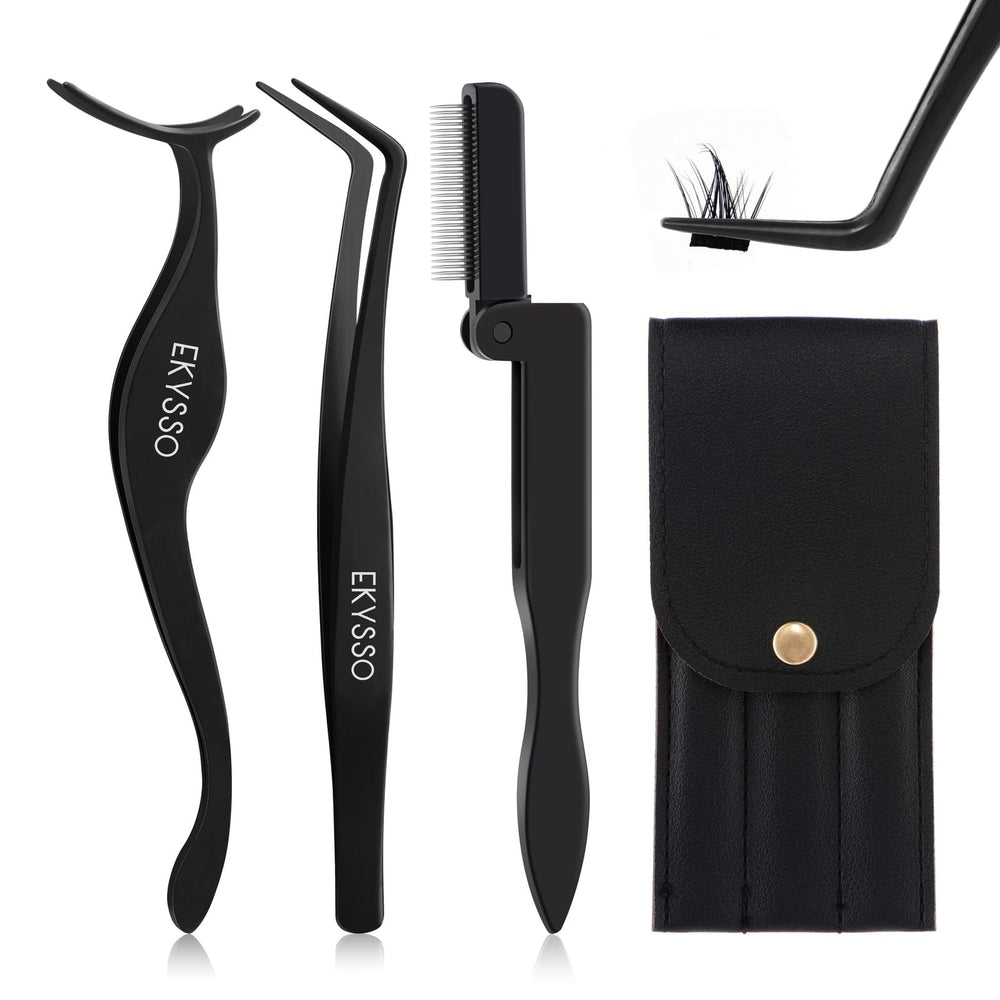 EKYSSO lash cluster tweezers with case for precise DIY lash placement