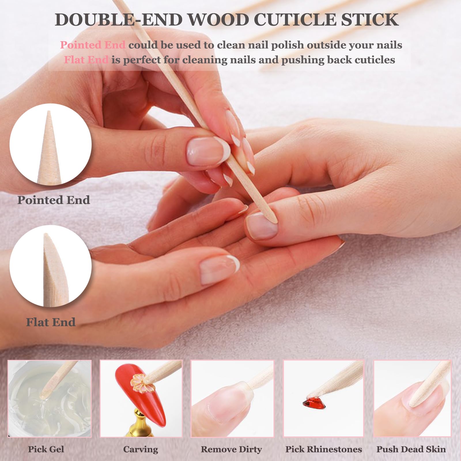 ELALRAU palitos de madera para empujar y preparar uñas con precisión.