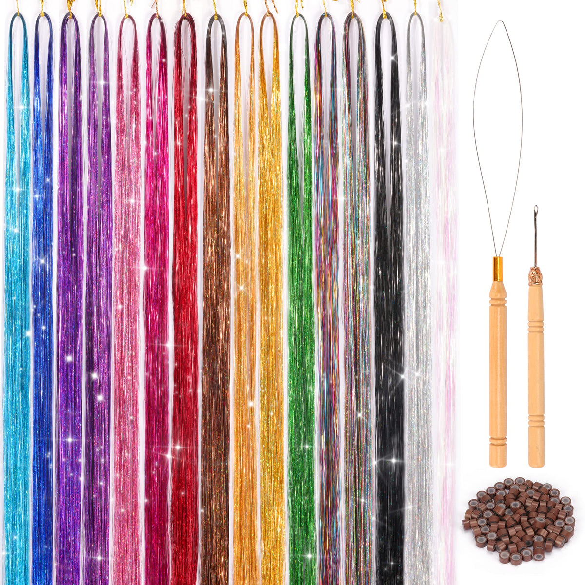 ELASO 16-color hair tinsel kit in 48 inches adds vibrant sparkle to daily looks.