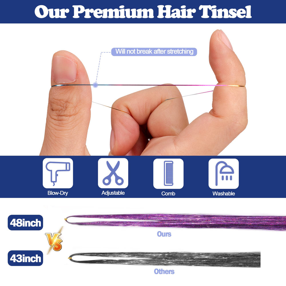 ELASO heat-resistant tinsel stays bright after styling with curling irons or blow dryers.