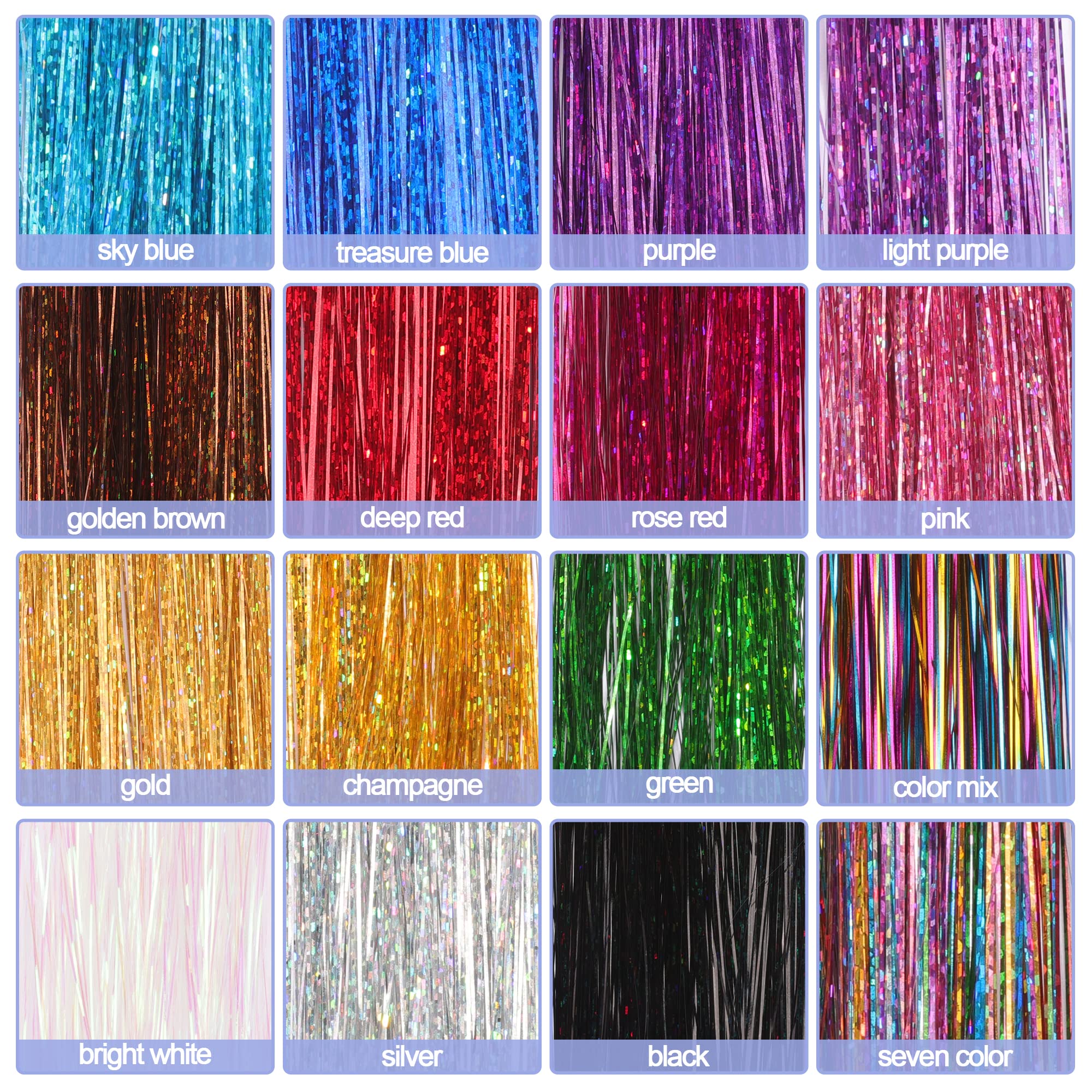 ELASO 48-inch hair tinsel extensions offer length for multiple styling options.