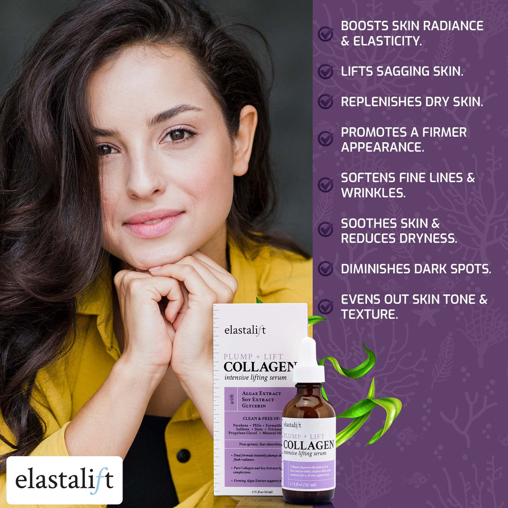 Elastalift Collagen Serum, absorción rápida, rostro ligero tras la aplicación.