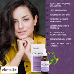 Elastalift Collagen Serum, absorción rápida, rostro ligero tras la aplicación.
