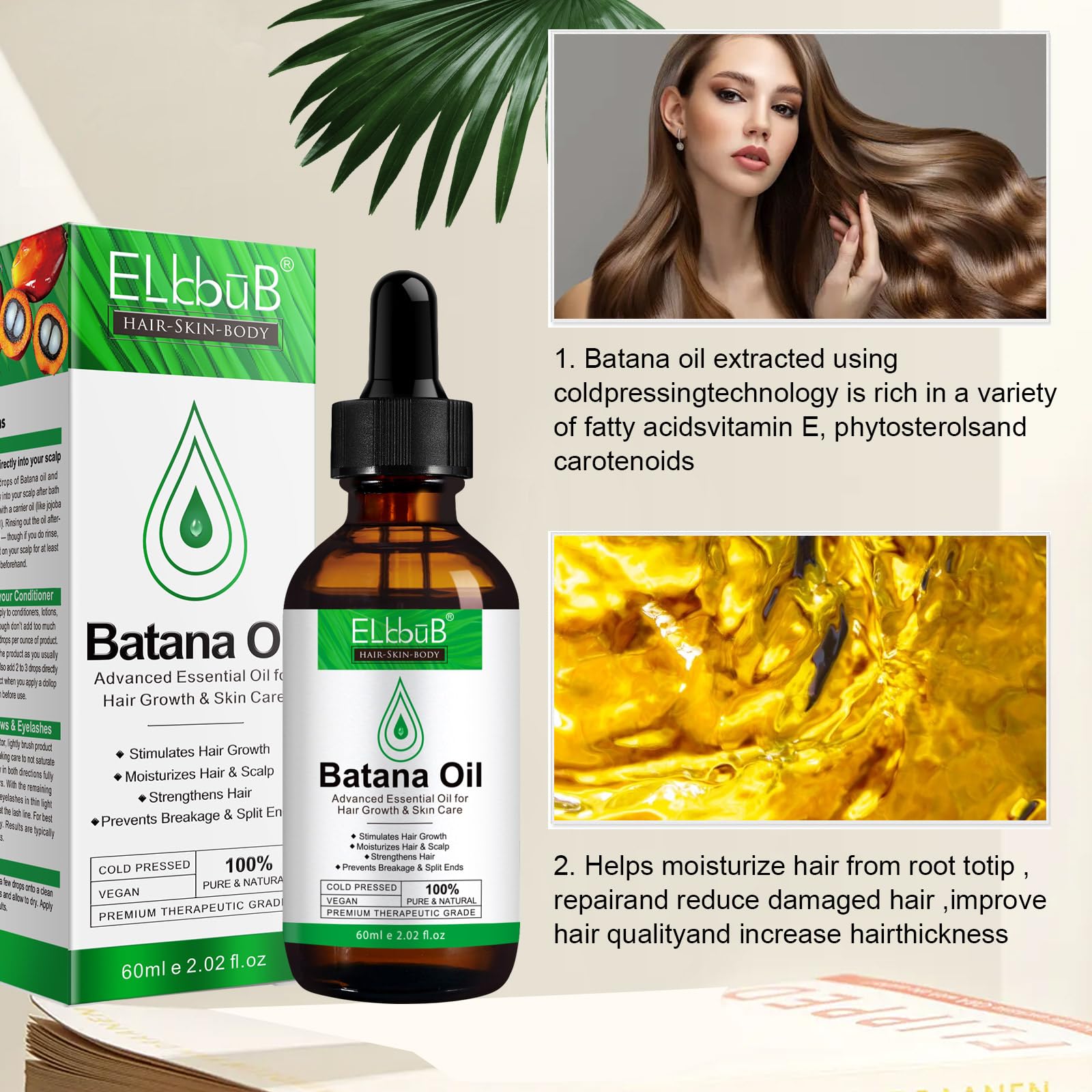 ELBBUB Batana: primer plano de nutrientes para cabello más saludable