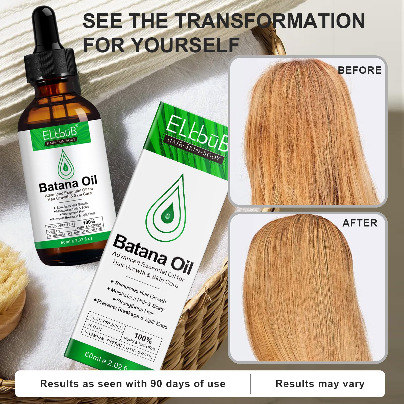 ELBBUB Batana: brillo suave en cabello tras la aplicación